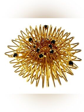 Vintage Atomic Starburst Sea Urchin Brooch Gold Tone Crystals Accents MCM